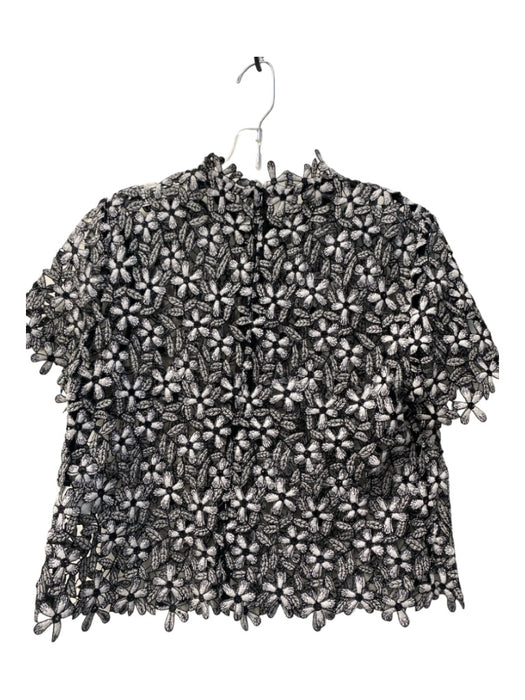 Self Portrait Size 8 Black & White Polyester Round Neck Short Sleeve Floral Top Black & White / 8