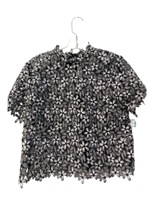 Self Portrait Size 8 Black & White Polyester Round Neck Short Sleeve Floral Top Black & White / 8