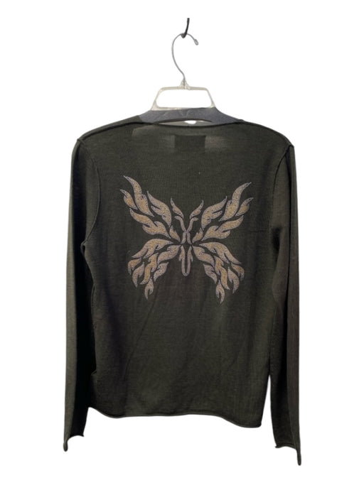 Zadig & Voltaire Size M Army Green Wool V Neck Back shimmer Design Boxy Sweater Army Green / M