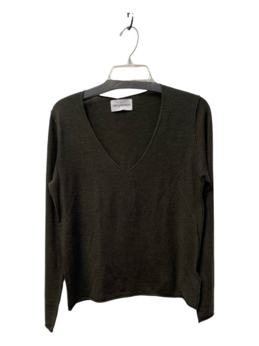 Zadig & Voltaire Size M Army Green Wool V Neck Back shimmer Design Boxy Sweater Army Green / M