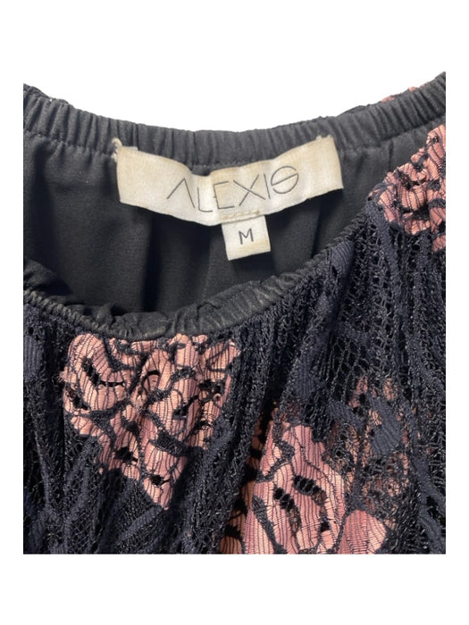 Alexis Size M Black & Pink Nylon Blend Off Shoulder Lace Long Bell Sleeves Top Black & Pink / M