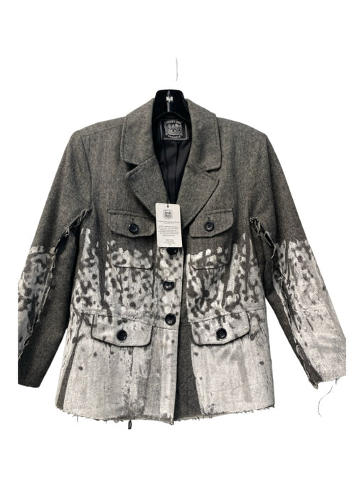 Libertine Size Est XS Gray & White Missing Fabric Tag Button Front Frayed Jacket Gray & White / Est XS