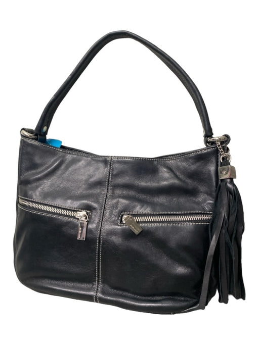 Perlina Black & White Leather Seam Detail Top Zip one handle Zipper Detail Bag Black & White / M