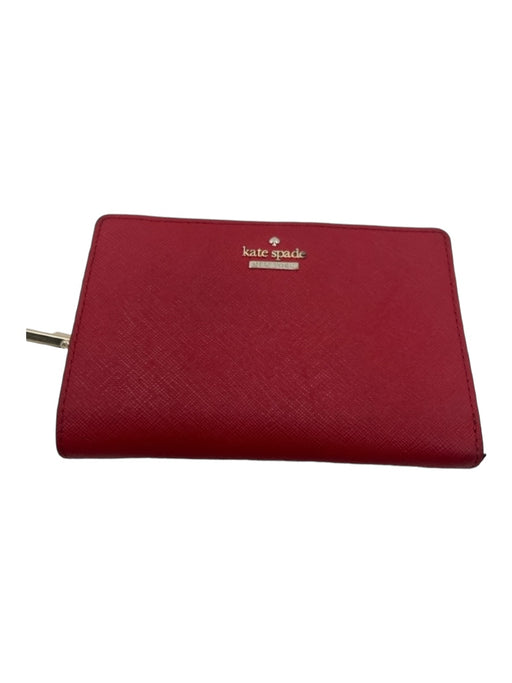 Kate Spade Red Saffiano Leather Zip Close Compartments Logo Wallets Red