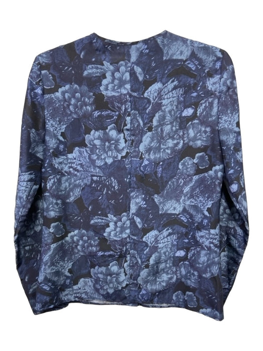 Elizabeth & James Size Small Black, Navy & Gray Silk Long Sleeve Floral Top Black, Navy & Gray / Small