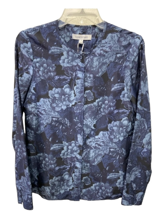 Elizabeth & James Size Small Black, Navy & Gray Silk Long Sleeve Floral Top Black, Navy & Gray / Small