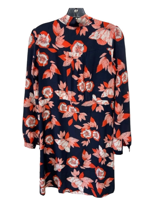 Shoshanna Size 2 Navy, Orange & White Long Sleeve Floral Tie Neck Dress Navy, Orange & White / 2