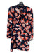 Shoshanna Size 2 Navy, Orange & White Long Sleeve Floral Tie Neck Dress Navy, Orange & White / 2