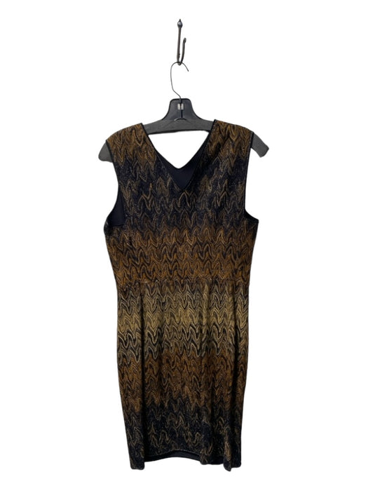 Missoni Size 44 Black & Bronze Rayon Blend V Neck Sleeveless Chevron Dress Black & Bronze / 44