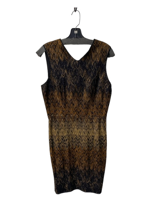 Missoni Size 44 Black & Bronze Rayon Blend V Neck Sleeveless Chevron Dress Black & Bronze / 44