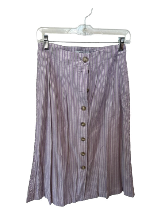 Madewell Size 0 Purple & Black Cotton Blend Buttons Striped Midi Skirt Purple & Black / 0