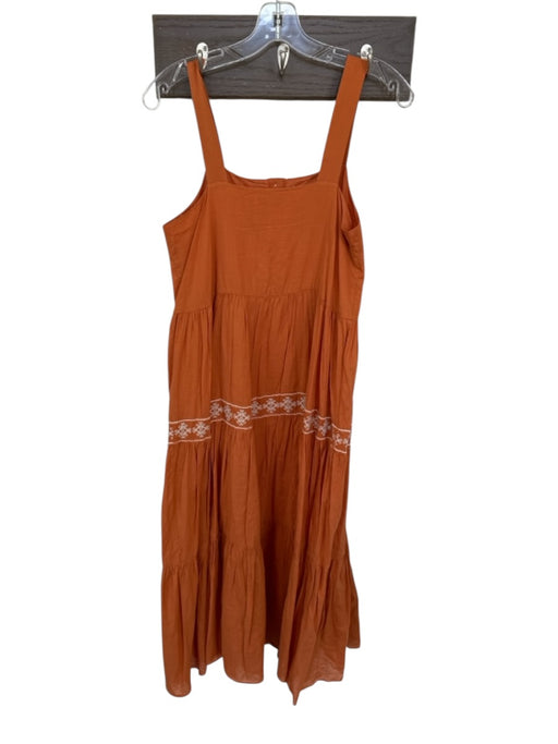 Madewell Size XS Rust & White Cotton Sleeveless Cross Stitch Buttons Maxi Dress Rust & White / XS