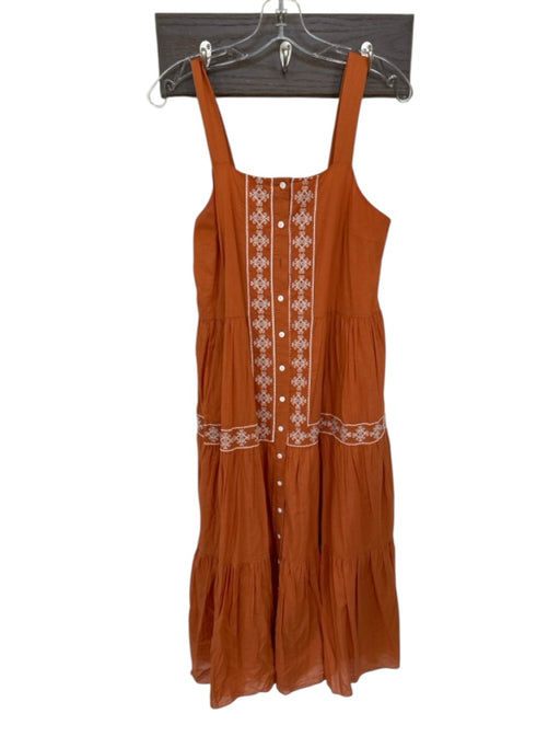 Madewell Size XS Rust & White Cotton Sleeveless Cross Stitch Buttons Maxi Dress Rust & White / XS