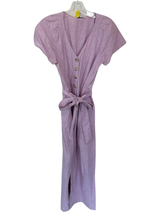 Madewell Size 2 Purple Linen Short Sleeve Buttons Belted Jumper Purple / 2