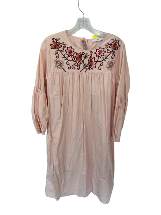 MNG Size 4 Peach & brown Cotton Long Balloon Sleeve Embroidered Flowers Dress Peach & brown / 4