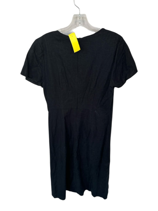 Madewell Size 2 Black Linen Short Sleeve Buttons Back Zip Midi Dress Black / 2