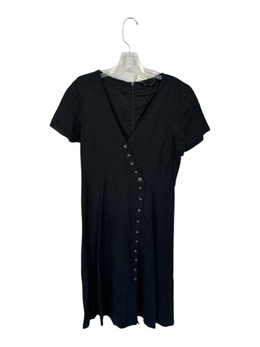 Madewell Size 2 Black Linen Short Sleeve Buttons Back Zip Midi Dress Black / 2