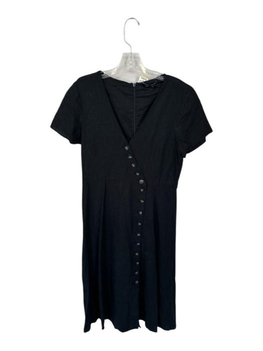 Madewell Size 2 Black Linen Short Sleeve Buttons Back Zip Midi Dress Black / 2
