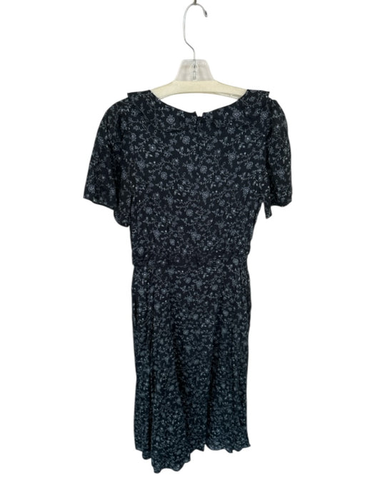 Madewell Size 2 Black & Blue Cotton Short Sleeve Flowers Buttons Maxi Dress Black & Blue / 2
