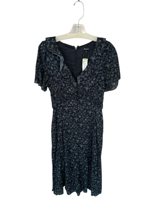 Madewell Size 2 Black & Blue Cotton Short Sleeve Flowers Buttons Maxi Dress Black & Blue / 2