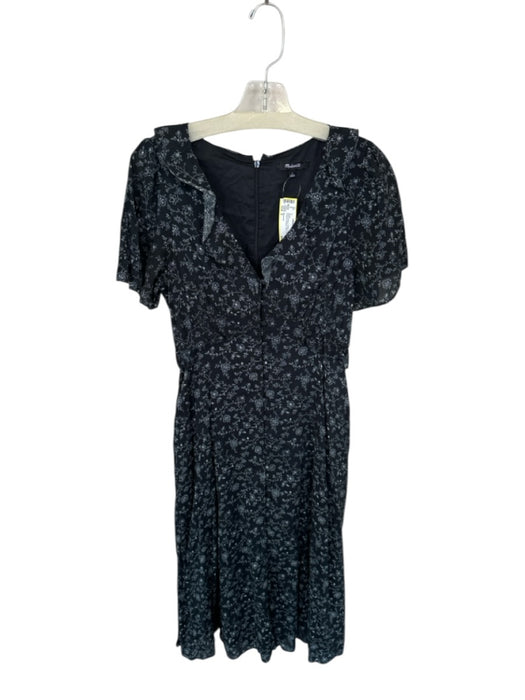 Madewell Size 2 Black & Blue Cotton Short Sleeve Flowers Buttons Maxi Dress Black & Blue / 2