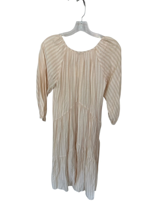 Moon River Size XS Cream & Tan Viscose Blend Long Balloon Sleeve Striped Dress Cream & Tan / XS
