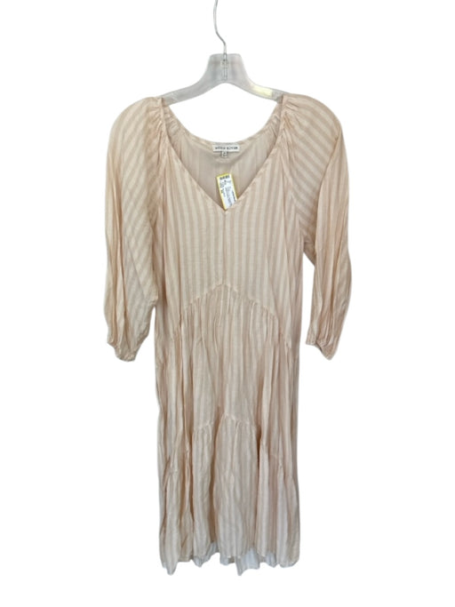 Moon River Size XS Cream & Tan Viscose Blend Long Balloon Sleeve Striped Dress Cream & Tan / XS