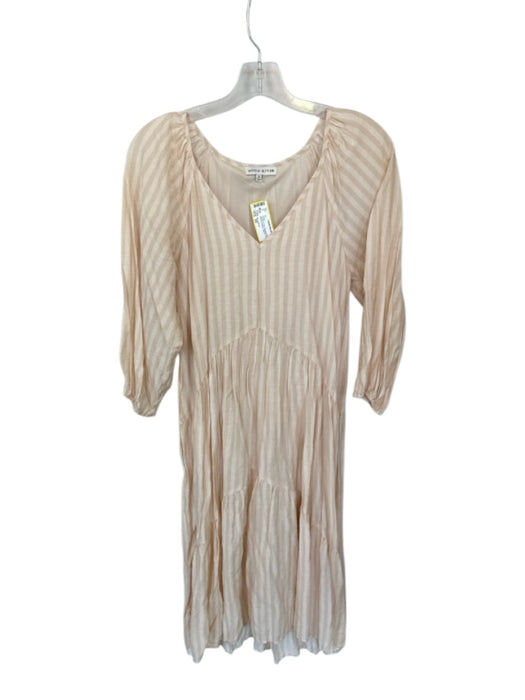 Moon River Size XS Cream & Tan Viscose Blend Long Balloon Sleeve Striped Dress Cream & Tan / XS