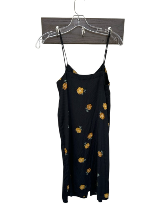 Madewell Size 2 Black & Yellow Polyester Spaghetti Strap Flowers Buttons Dress Black & Yellow / 2