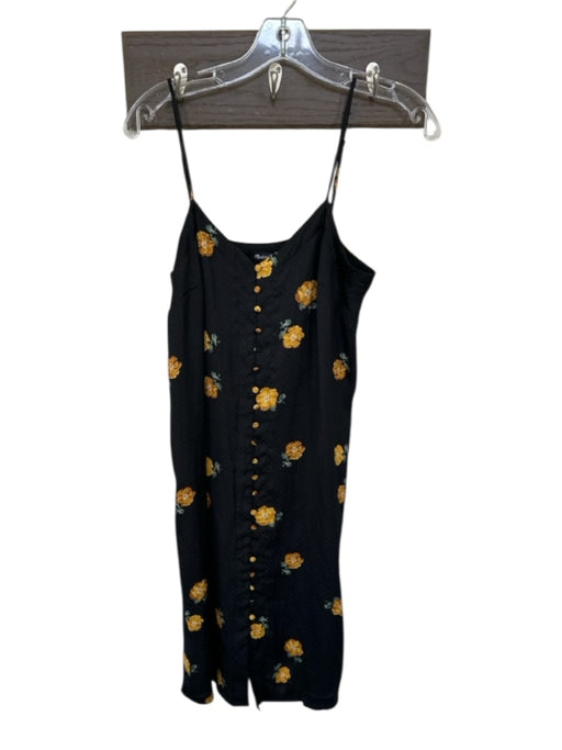 Madewell Size 2 Black & Yellow Polyester Spaghetti Strap Flowers Buttons Dress Black & Yellow / 2