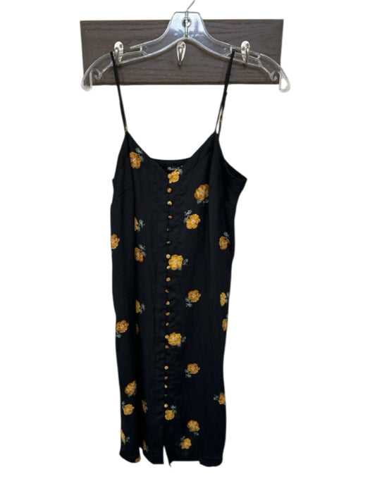 Madewell Size 2 Black & Yellow Polyester Spaghetti Strap Flowers Buttons Dress Black & Yellow / 2