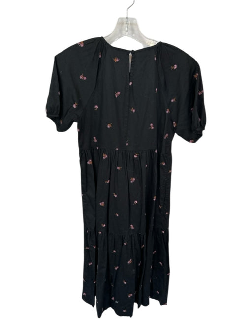 Madewell Size XS Black & Purple Cotton Short Sleeve Embroidered Flowers Dress Black & Purple / XS