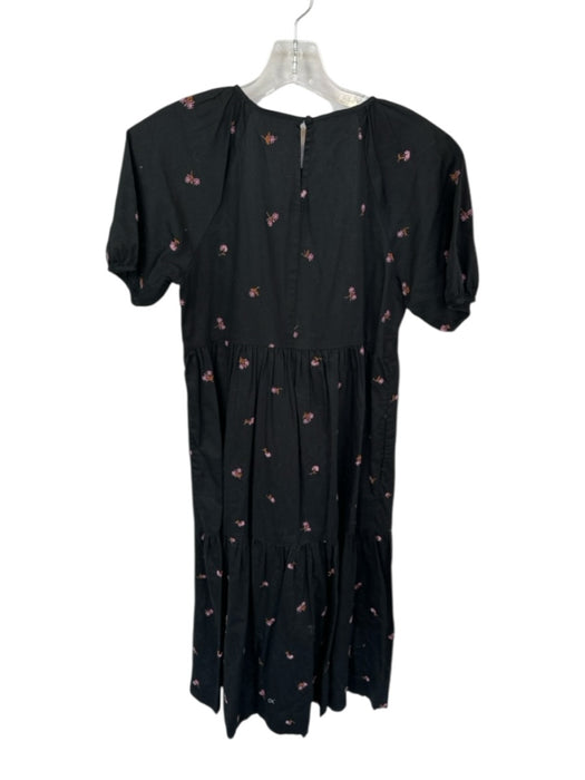 Madewell Size XS Black & Purple Cotton Short Sleeve Embroidered Flowers Dress Black & Purple / XS