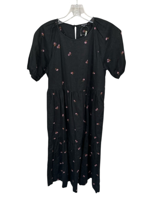 Madewell Size XS Black & Purple Cotton Short Sleeve Embroidered Flowers Dress Black & Purple / XS