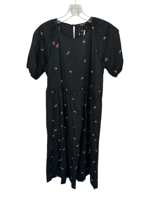 Madewell Size XS Black & Purple Cotton Short Sleeve Embroidered Flowers Dress Madewell Size XS Black & Purple Cotton Short Sleeve Embroidered Flowers Dress
