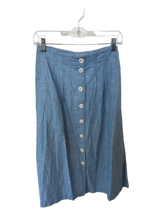 Madewell Size 0 Light Wash Cotton Buttons Midi Denim Skirt Light Wash / 0