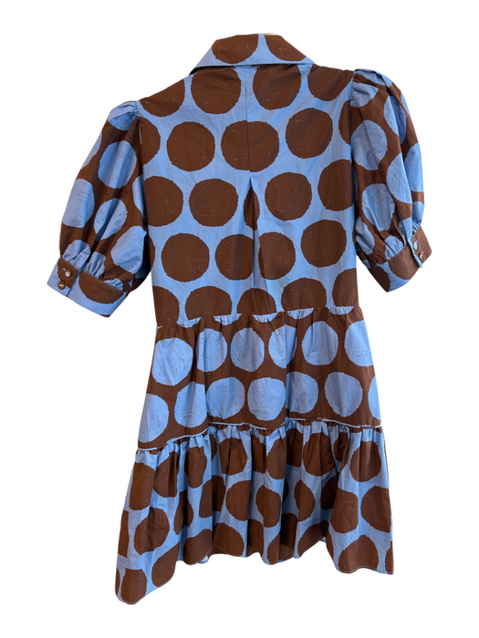 Farm for Anthropologie Size M Blue & Brown Cotton Collared V Neck Dress Blue & Brown / M