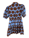 Farm for Anthropologie Size M Blue & Brown Cotton Collared V Neck Dress Blue & Brown / M