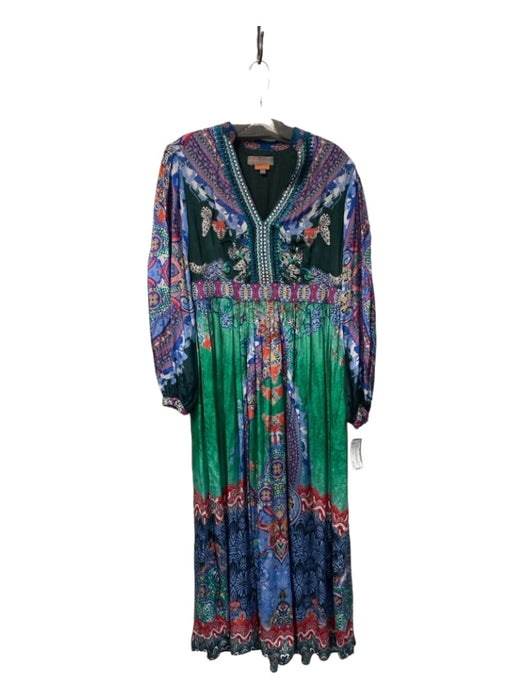 Bhanuni by Jyoti Size 4 Multi Viscose Long Balloon Sleeve Abstract Maxi Dress Multi / 4