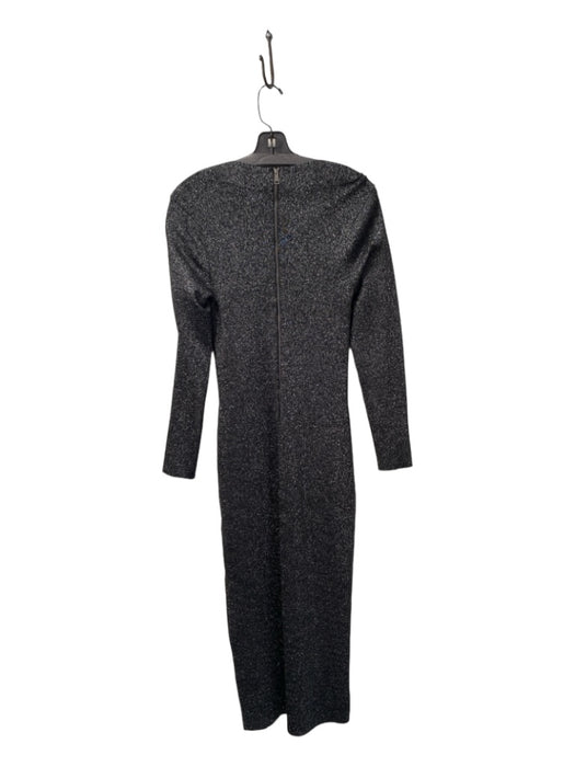 Ted Baker Size 3 Black & Silver Viscose Blend V Neck Long Sleeve Midi Dress Black & Silver / 3