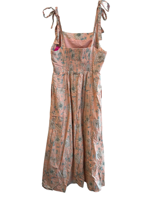 Gal Meets Glam Size 14 Peach, blue & white Cotton Floral Side Zip Dress Peach, blue & white / 14
