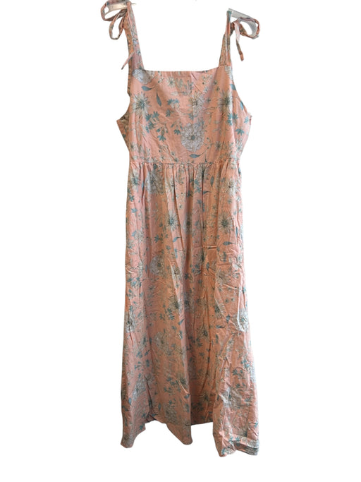 Gal Meets Glam Size 14 Peach, blue & white Cotton Floral Side Zip Dress Peach, blue & white / 14