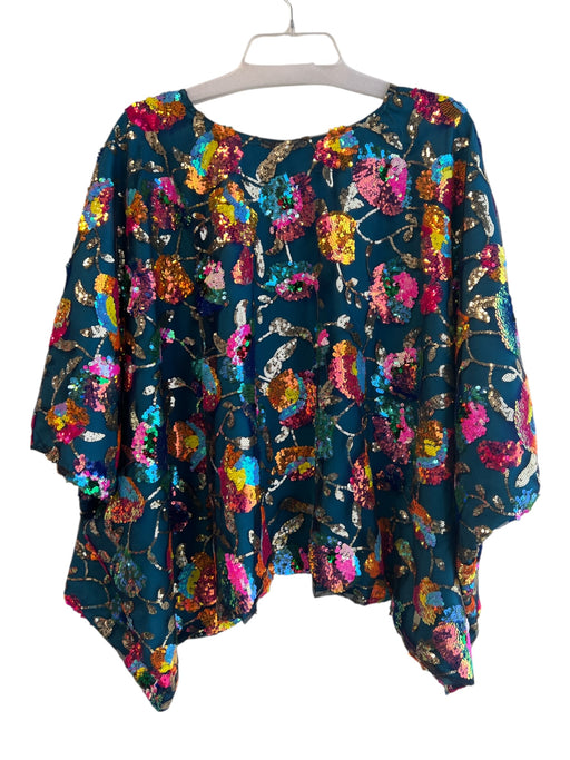 Fringe & Co. Size Est xl Teal Green No Fabric Tag Drop Shoulder Floral Top Teal Green / Est xl