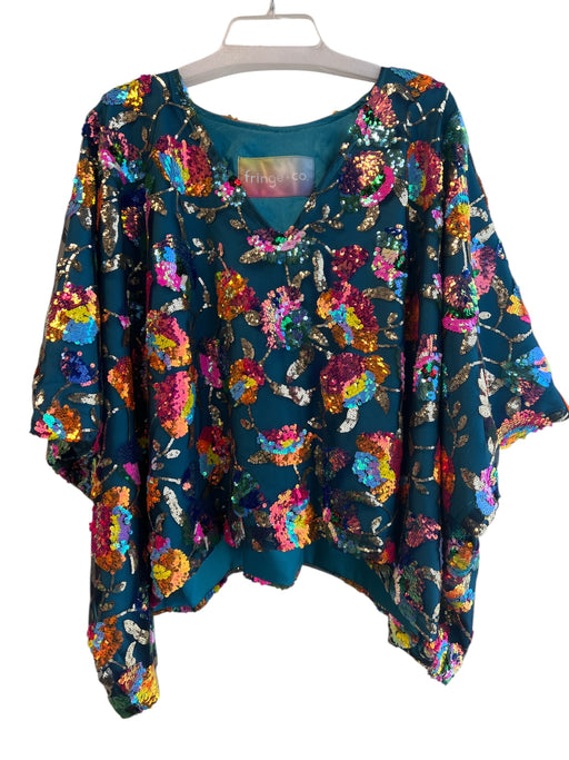 Fringe & Co. Size Est xl Teal Green No Fabric Tag Drop Shoulder Floral Top Teal Green / Est xl