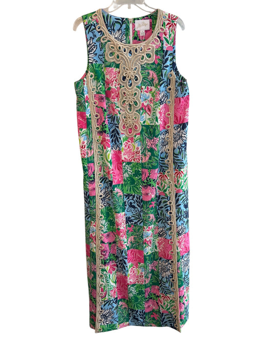 Lilly Pulitzer Size 12 Multi & Gold Polyester Sleeveless Round Neck Floral Dress Multi & Gold / 12