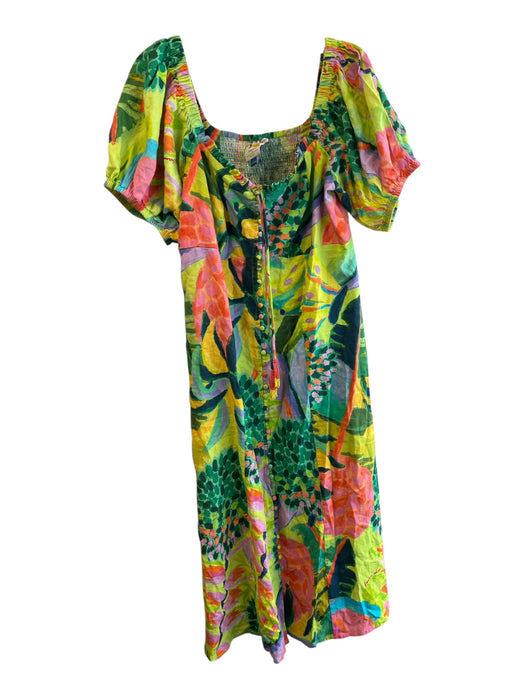 Farm for Anthropologie Size 1X Green & Multi Cotton Off Shoulder Dress Green & Multi / 1X