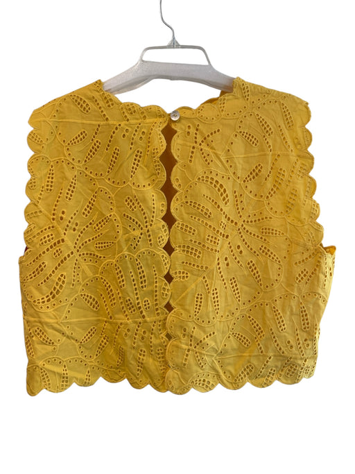 Farm Size XL Yellow Cotton Eyelet Sleeveless Scallop Detail Open Back Top Yellow / XL