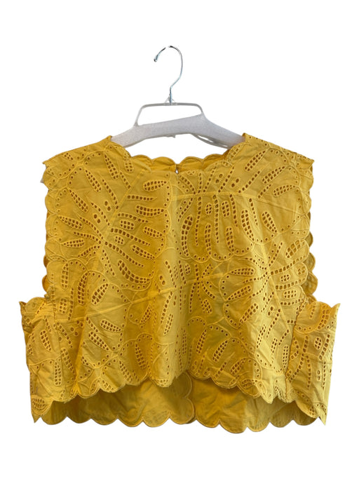Farm Size XL Yellow Cotton Eyelet Sleeveless Scallop Detail Open Back Top Yellow / XL