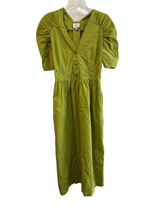 Tuckernuck Size Large Apple Green Cotton V Cut Half Bucket Half Sleeve Dress Apple Green / Large