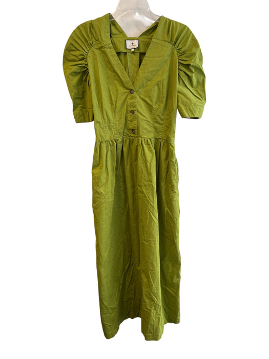 Tuckernuck Size Large Apple Green Cotton V Cut Half Bucket Half Sleeve Dress Apple Green / Large